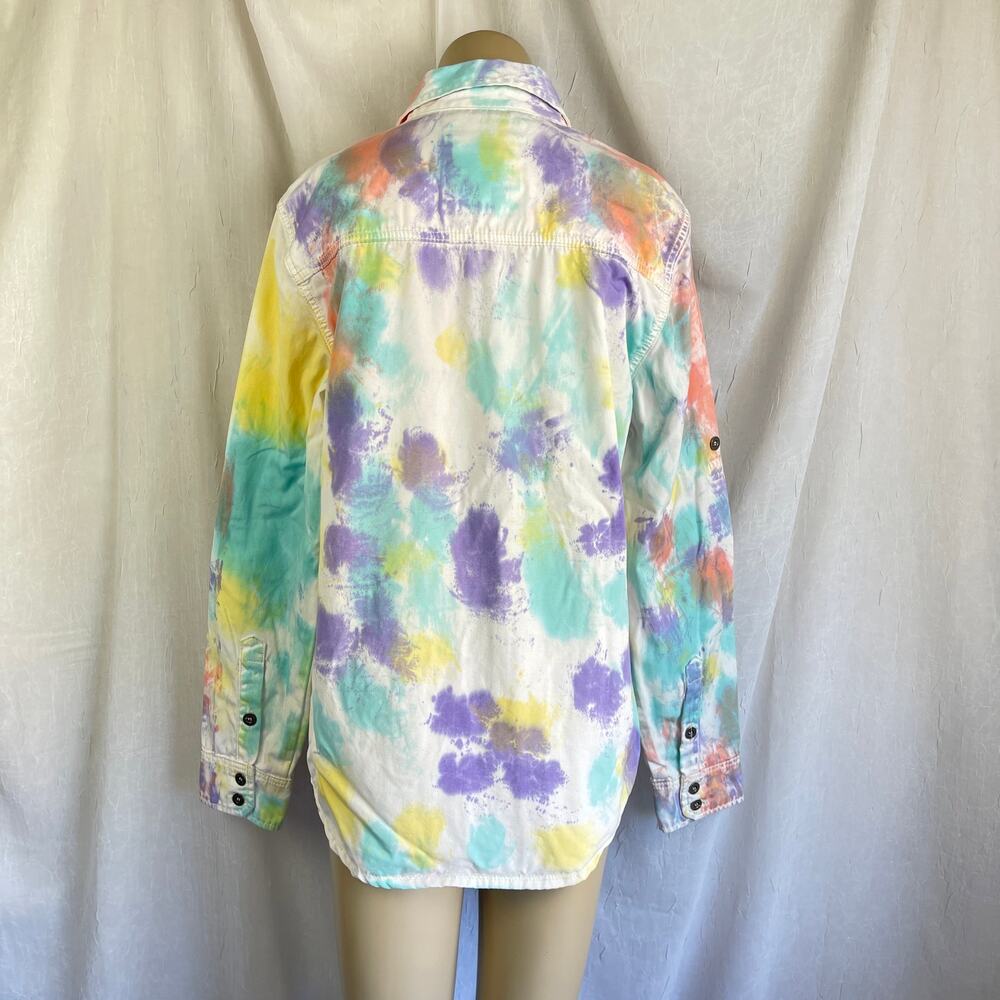 Denim Distillery Heritage America White Button Down Colorful Paint Pattern Shirt - Picture 4 of 16